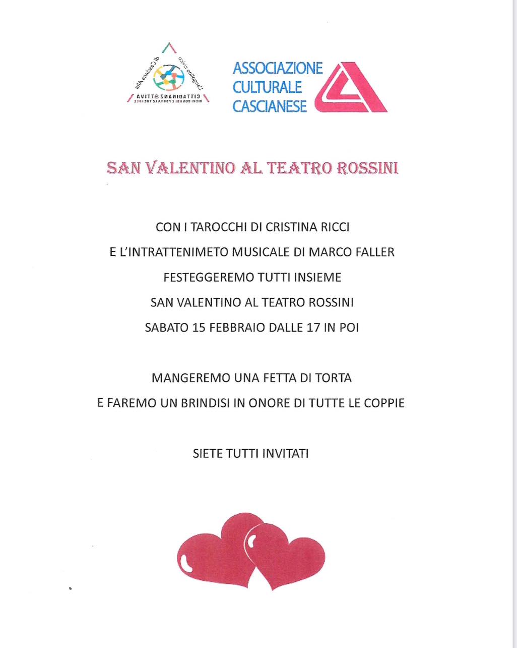 San Valentino al Teatro Rossini Sabato 15 Febbraio dalle 17:00